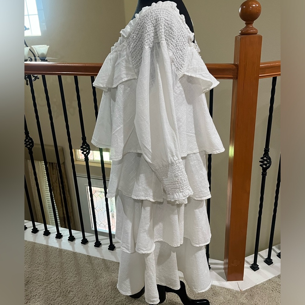 CHELSEA & THEODORE Tiered Ruffle OFF White BOHO, Peasant Dress SIZE XL - Picture 6 of 11